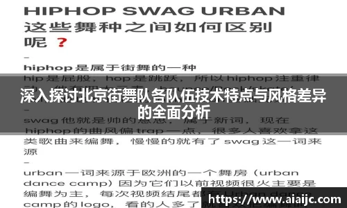 深入探讨北京街舞队各队伍技术特点与风格差异的全面分析