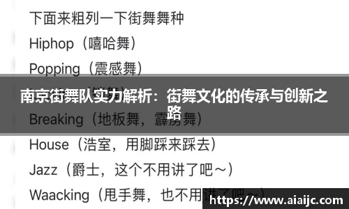 南京街舞队实力解析：街舞文化的传承与创新之路